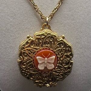 Intricate Vintage Corday butterfly solid perfume locket, Fame Le Papillon